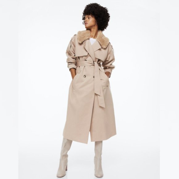 H&M Double-breasted Trench Coat Beige Sz XS NWT - Picture 3 of 10